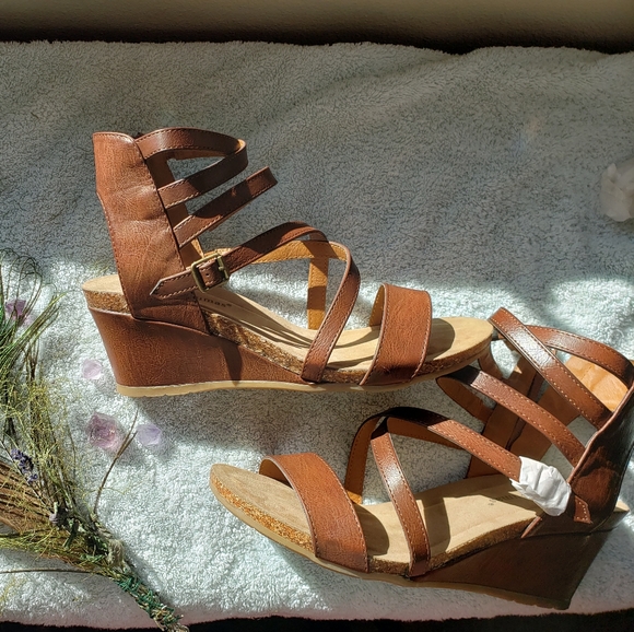Pierre Dumas Shoes - NWOT Whiskey Podium Wedge Sandal
